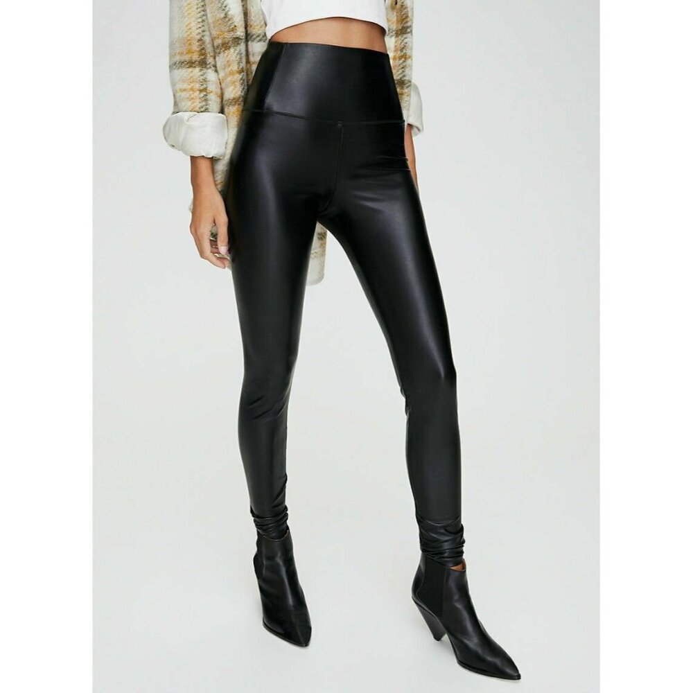 Aritzia Wilfred Free Size S Black Faux Leather Daria Pull-On Pants Biker